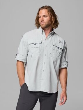 COLUMBIA MEN'S PFG BAHAMA LONG SLEEVE SHIRT XXL, COOL GREY, EXCELLENT